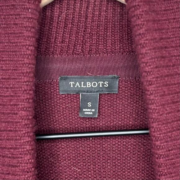 Talbots Burgundy Waterfall Open Cardigan Sweater Size S Lambswool Blend Heavy - Picture 4 of 8